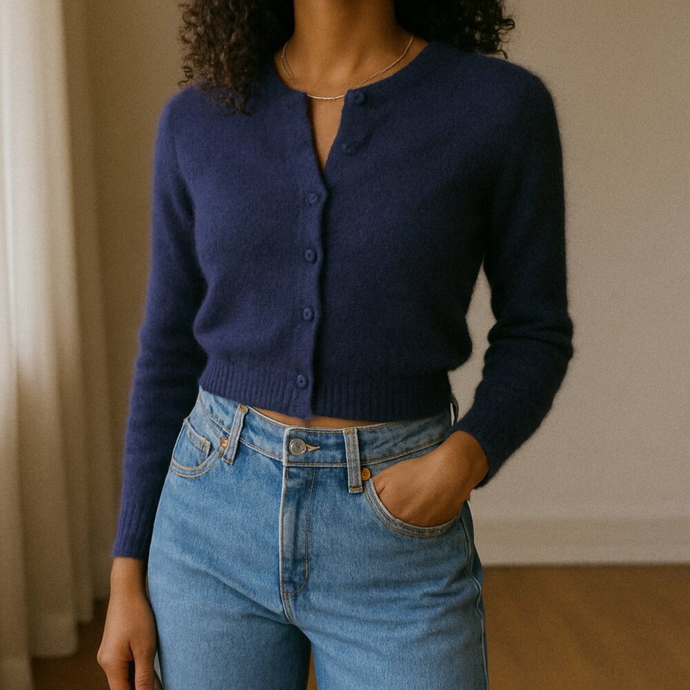 Aritzia Talula Blue Angora Blend Cropped Cardigan – Women's XS